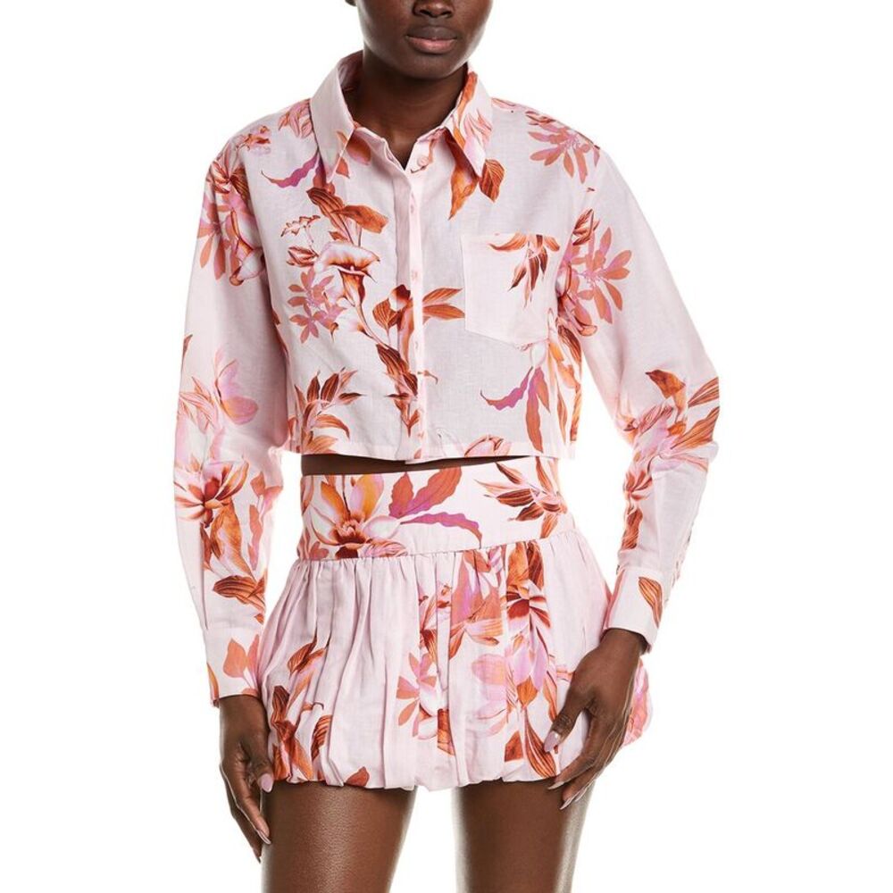 Rococo Sand Womens  Linen-Blend Crop Shirt, Pink